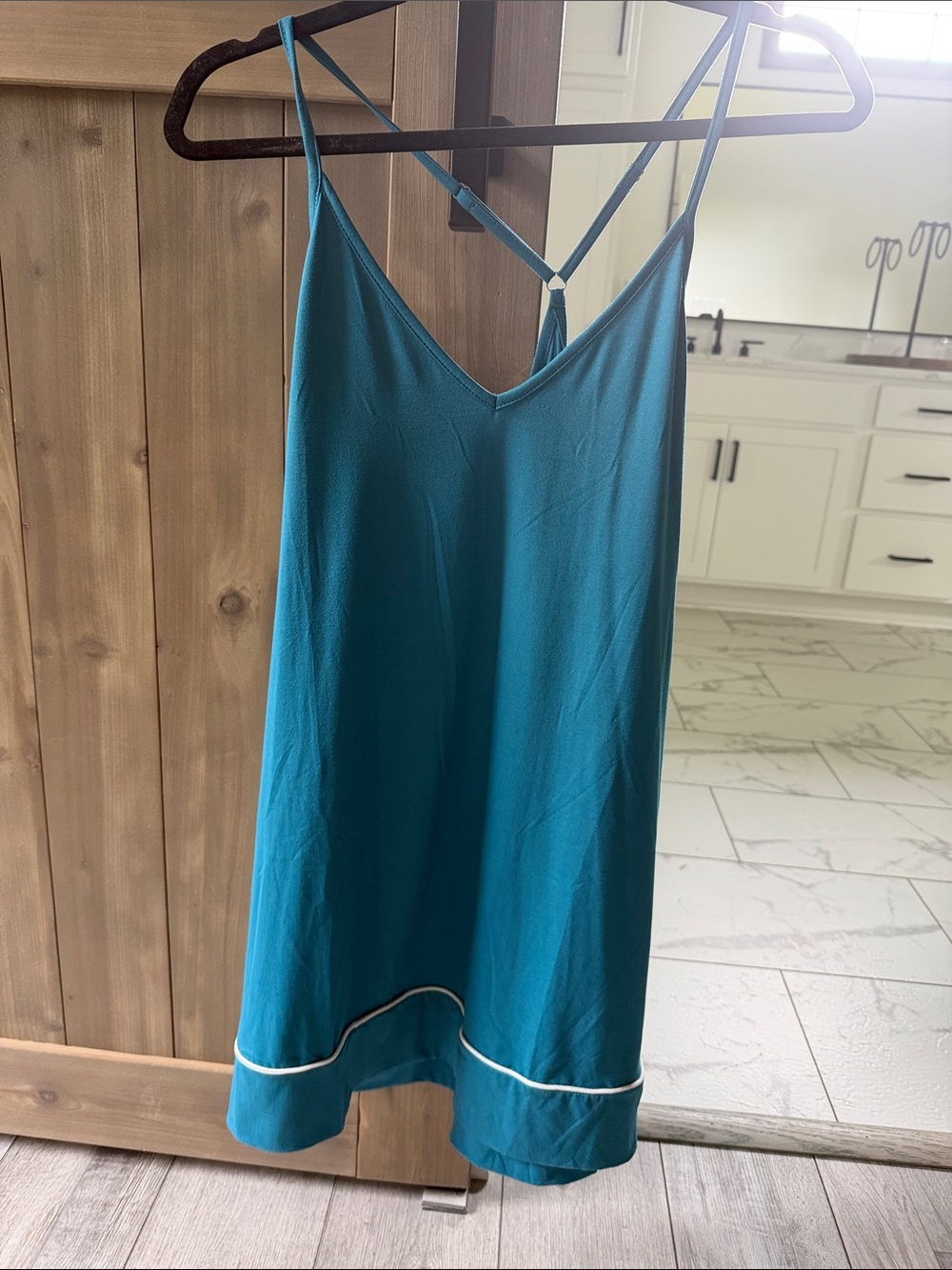 Teal Satin-Effect Slip Dress with Contrast Hem